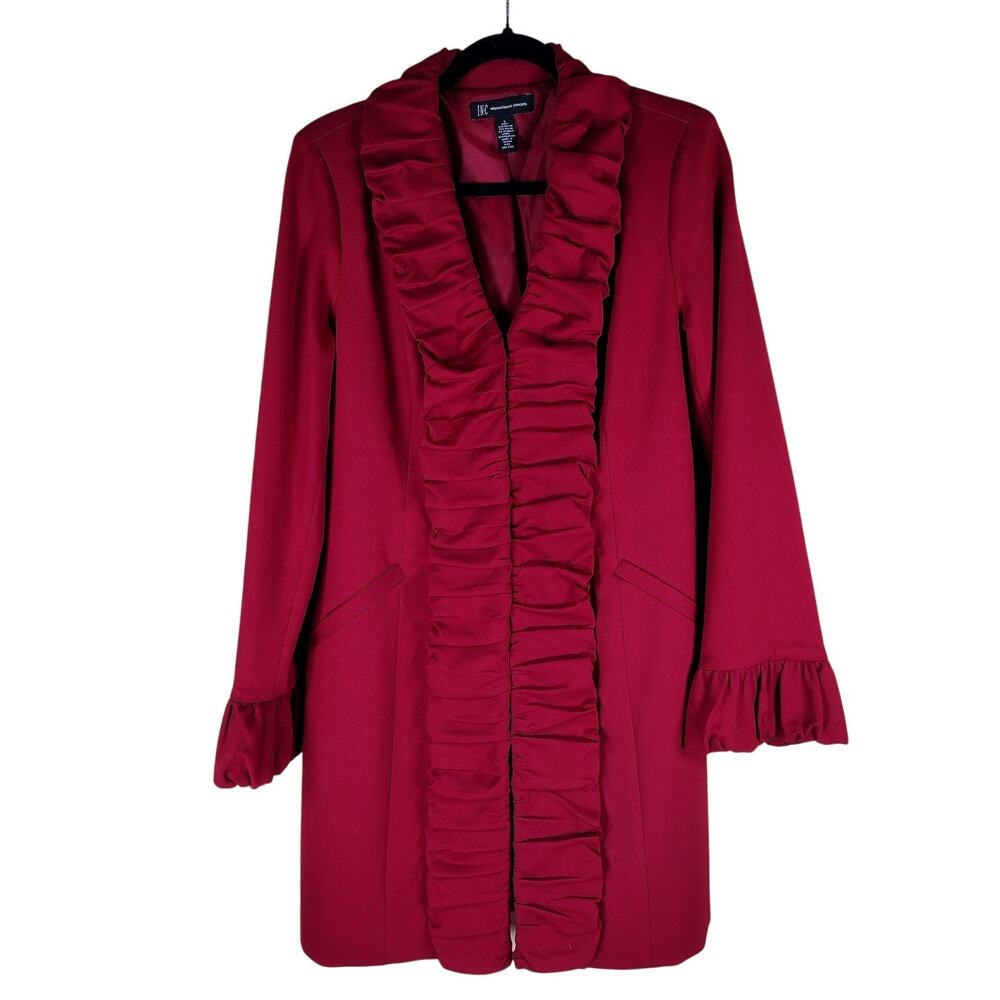 INC International Concepts Jacket Women’s Large Red Ruched Ruffle Stretch Formal